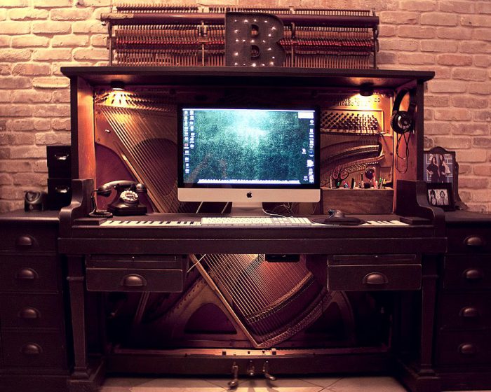 computer desk made from old piano