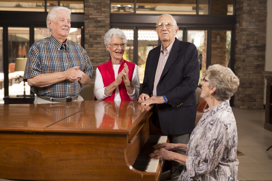 group at piano in a church