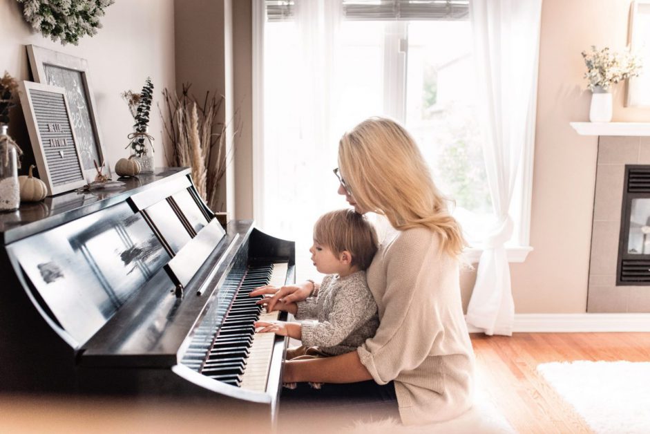 mom and baby at piano